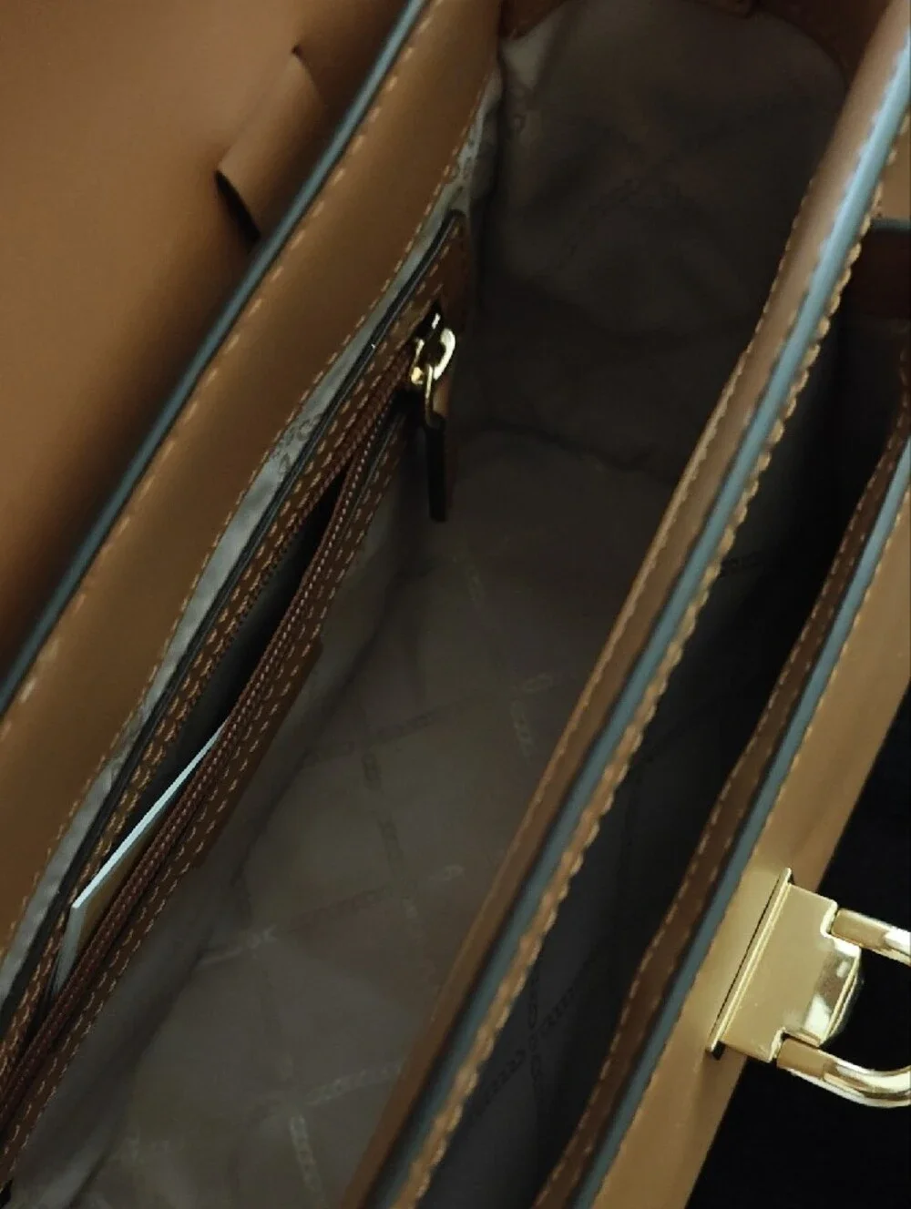 Michael Kors Carmel Colored Leather Studded Manhattan with Gold Hardware